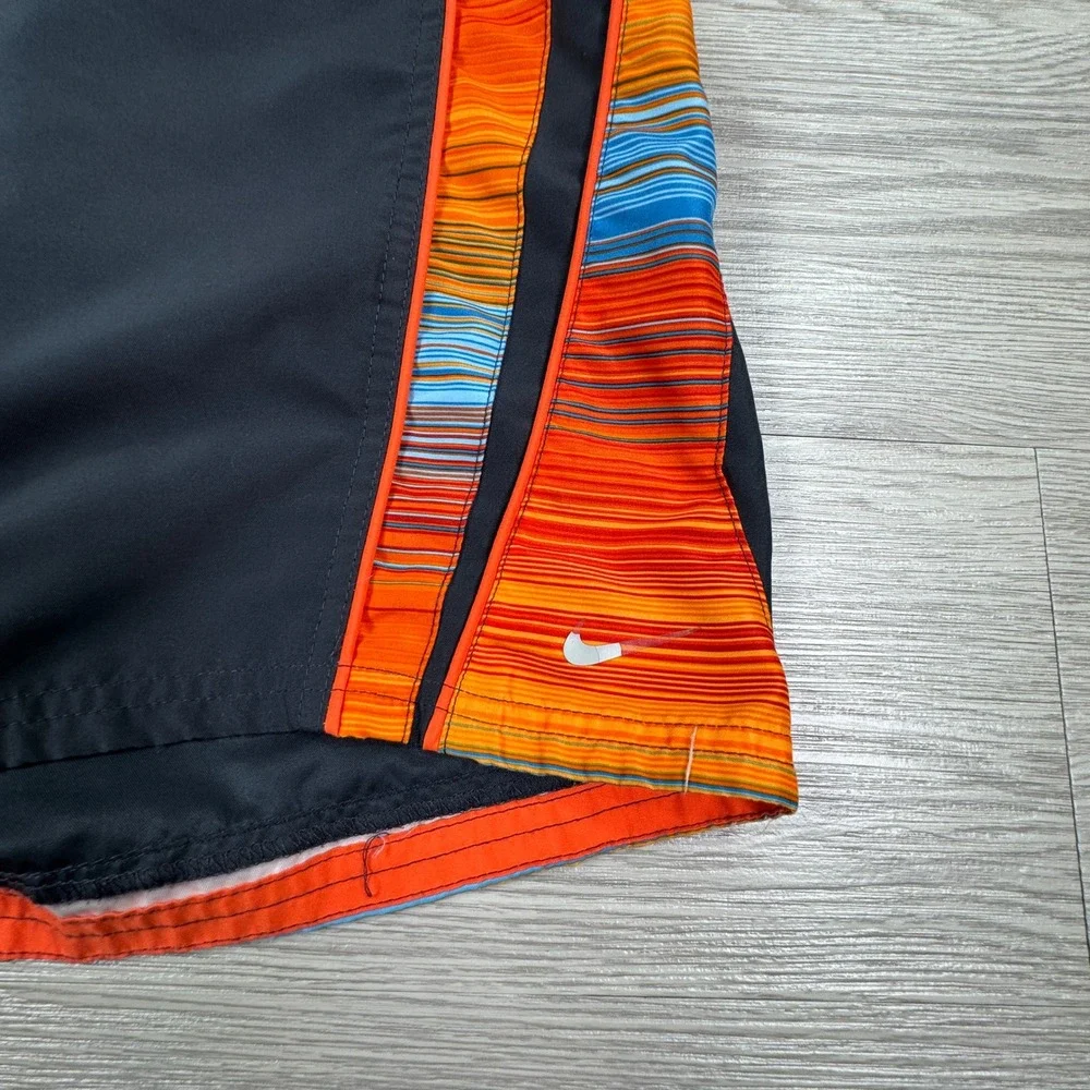 Nike‎ Mens Swim Trunks Board Shorts Black Orange Striped Medium Mesh Lined
